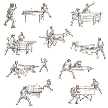 乒乓球-feehand 素描，集合