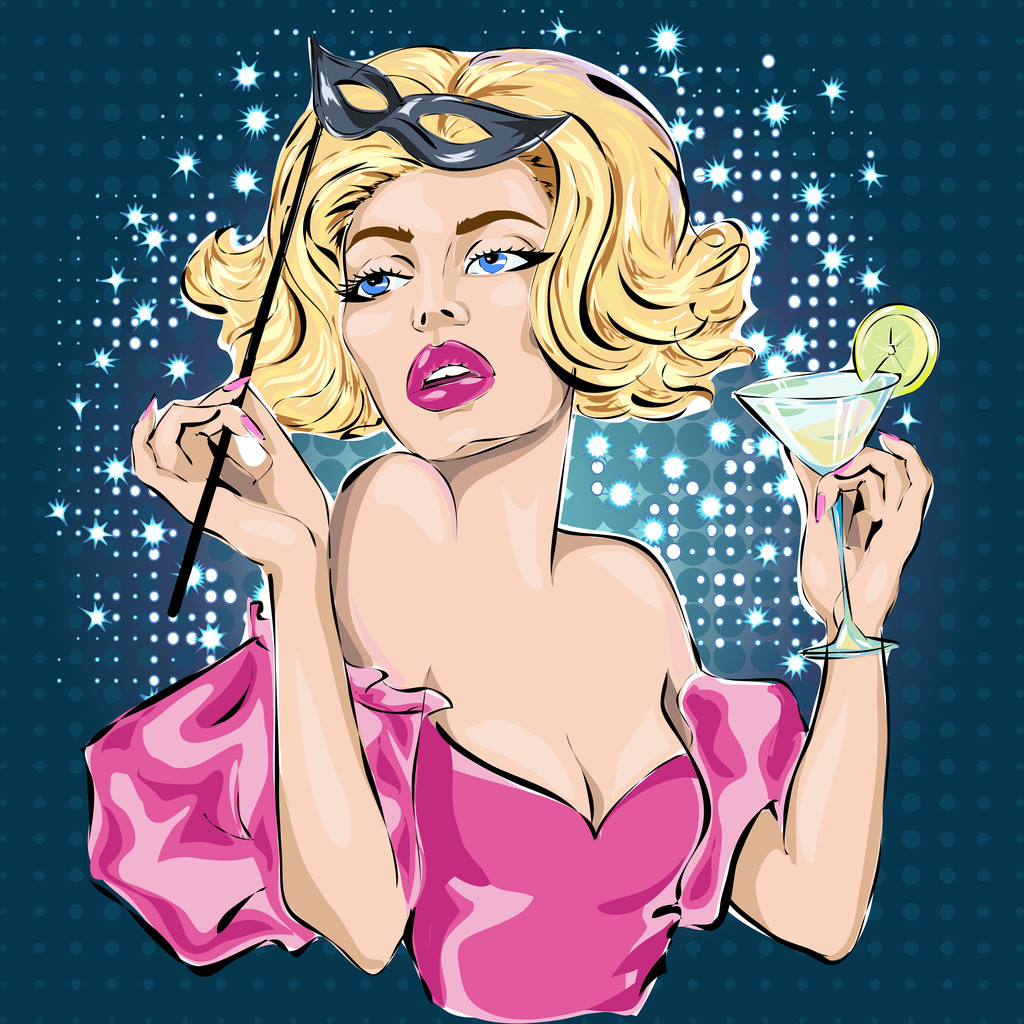 在嘉年华上的马提尼的波普艺术圣诞女人