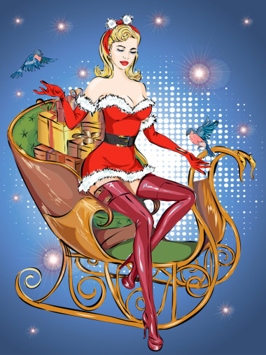 把圣诞老人的雪橇，快乐新的一年 2016年圣诞女孩钉