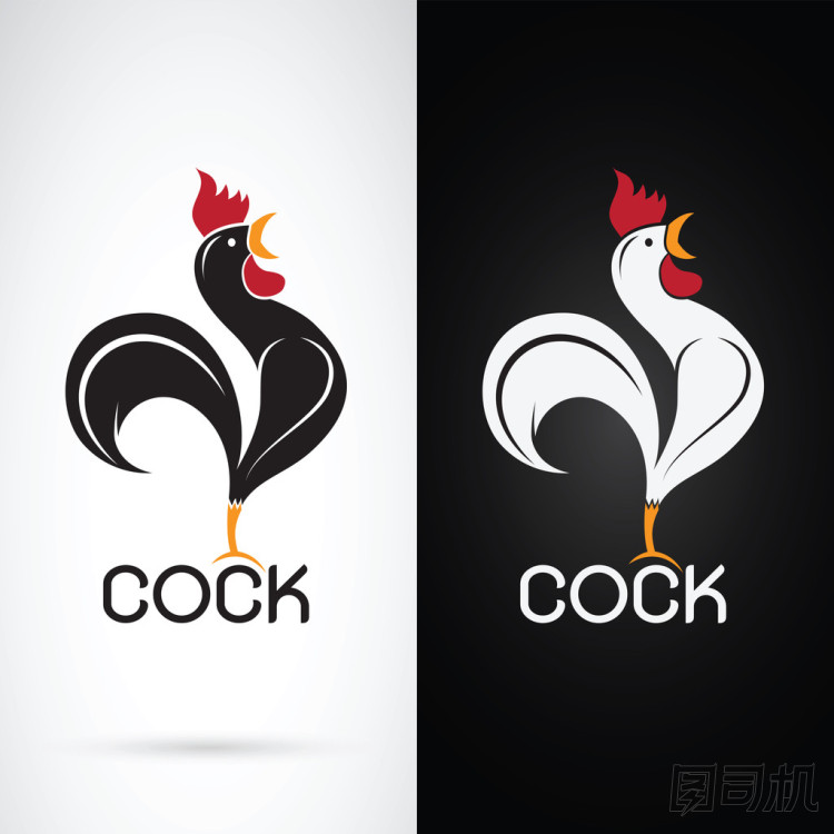 矢量圖像的白色背景和黑色回的公雞設(shè)計(jì)