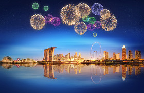 新加坡的天际线和视图的滨海湾