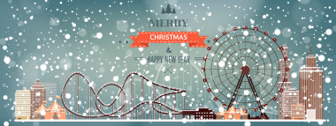 矢量圖。摩天輪。冬季狂歡節(jié)。圣誕節(jié)，新的一年。公園與雪