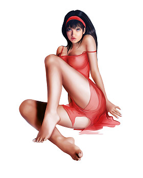 穿红色连衣裙的性感黑发女人