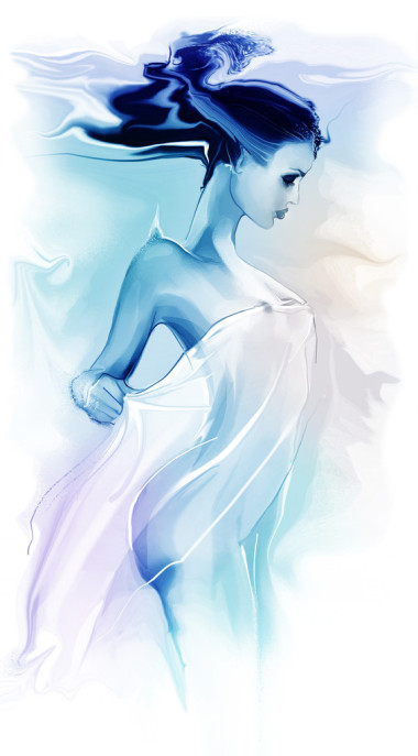 藍(lán)色的水中的女人