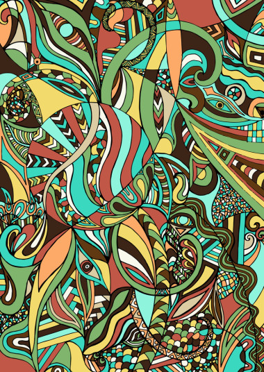 抽象彩色图形构图。博霍风格。草药天然花卉图案。样式化。手绘。矢量插图