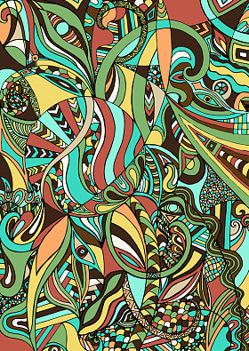 抽象彩色图形构图。博霍风格。草药天然花卉图案。样式化。手绘。矢量插图