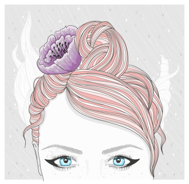 與花在她的頭發(fā)的年輕女孩。時(shí)尚插畫