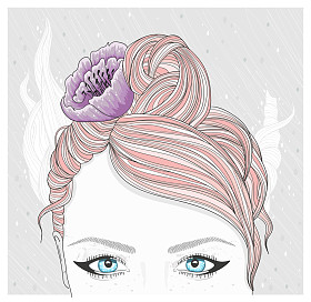 与花在她的头发的年轻女孩。时尚插画