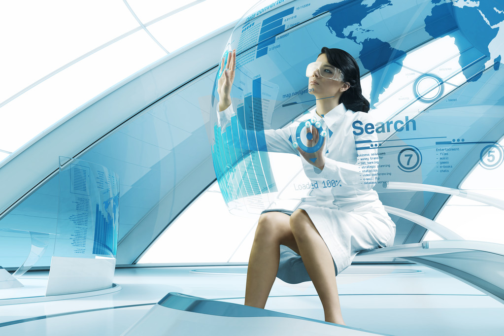 性感黑发操作透明未来触摸界面 性感黑发操作透明未来触摸界面