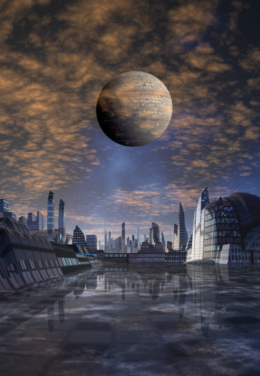 未來派的外星城市-計算機圖稿