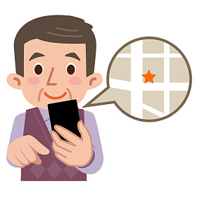 看到与智能手机高级男子地图图片