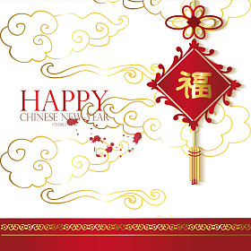 红金漆东方中国背景与云模式