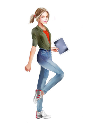 平板電腦的漂亮女孩圖片