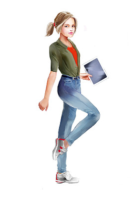 平板电脑的漂亮女孩图片