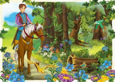 骑在一匹白马上的卡通贵族