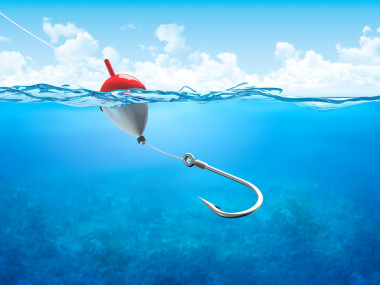 浮，釣魚線和鉤水下垂直圖片