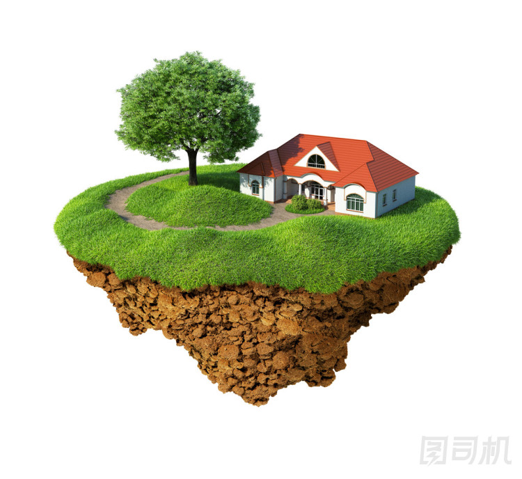小細(xì)島-星球。一塊土地在空氣中。與房子和樹草坪。在這片草地的通路。詳細(xì)的地面基地