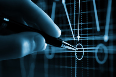 ? 哈特在計(jì)算機(jī)監(jiān)視器上的，市場的登山，手和筆指針