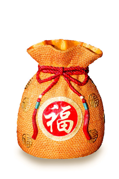 雕塑的錢袋子中國風格上白色黑色隔離