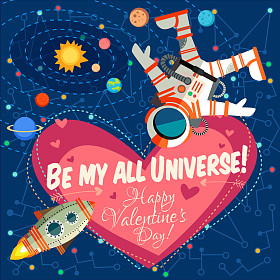 矢量 illustrationabout 外层空间的情人节那天