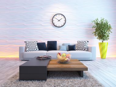 客廳里白波墻上的大手表照片