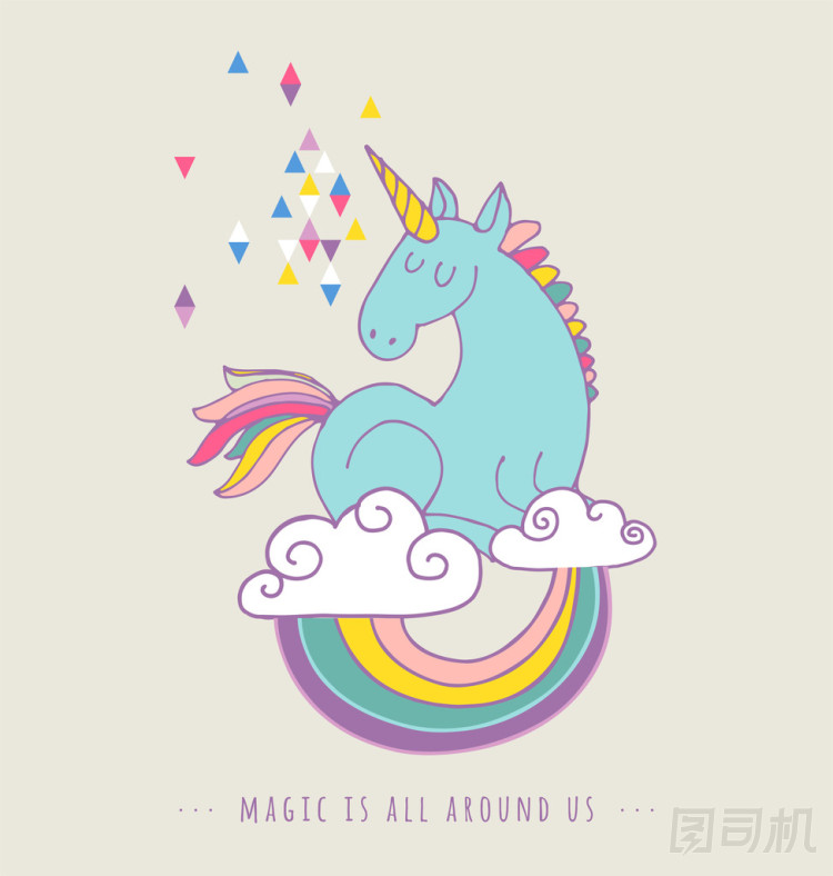 可愛(ài)的魔法小規(guī)模和彩虹海報(bào)賀卡