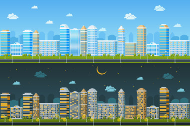 白天和黑夜城市景观图片