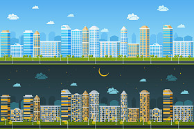 白天和黑夜城市景观图片