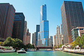 Chicago, US: See the Trump International Hotel and Tower, a skyscraper apartment hotel in downtown Chicago named after current US President Donald Trump, and the Wiley Tower, built on a canal cruise on the Chicago River