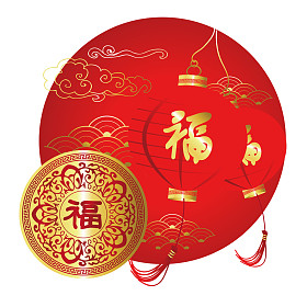 红金圈中国新年背景与灯笼图片