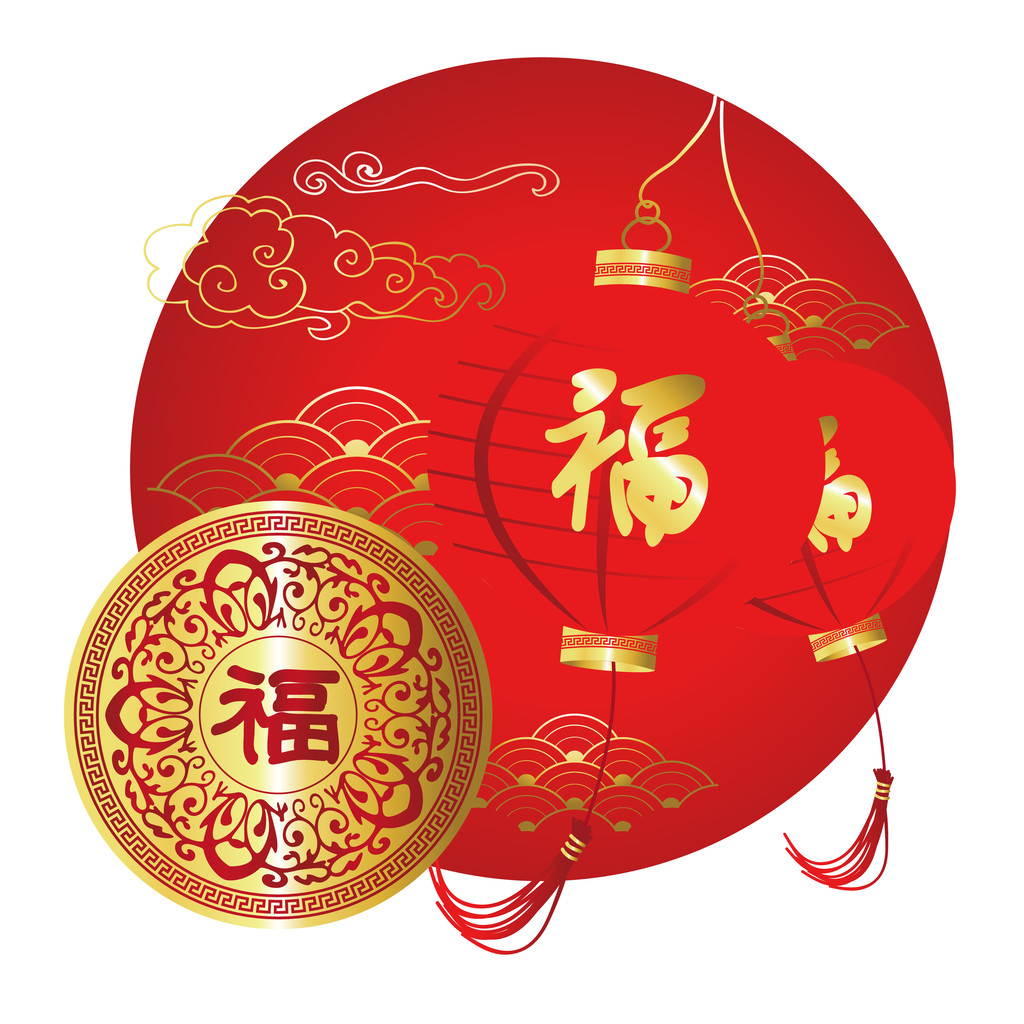 红金圈中国新年背景与灯笼图片