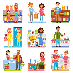 家庭购物概念平象形图集合照片