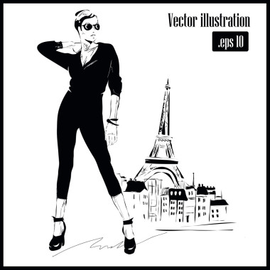 素描风格的时尚女孩.照片