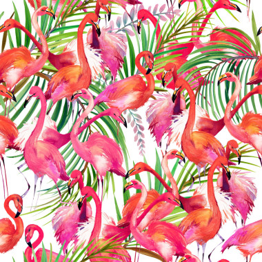 水彩的火烈鳥(niǎo)鳥(niǎo)。火烈鳥(niǎo)和熱帶自然水彩圖案火烈鳥(niǎo)鳥(niǎo)背景