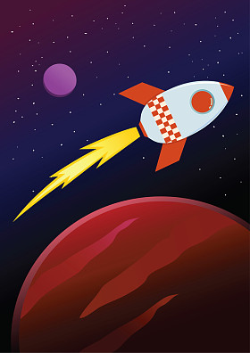 通过行星在太空火箭船旅行照片