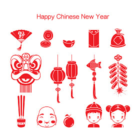 中国农历新年的图标集单色图片