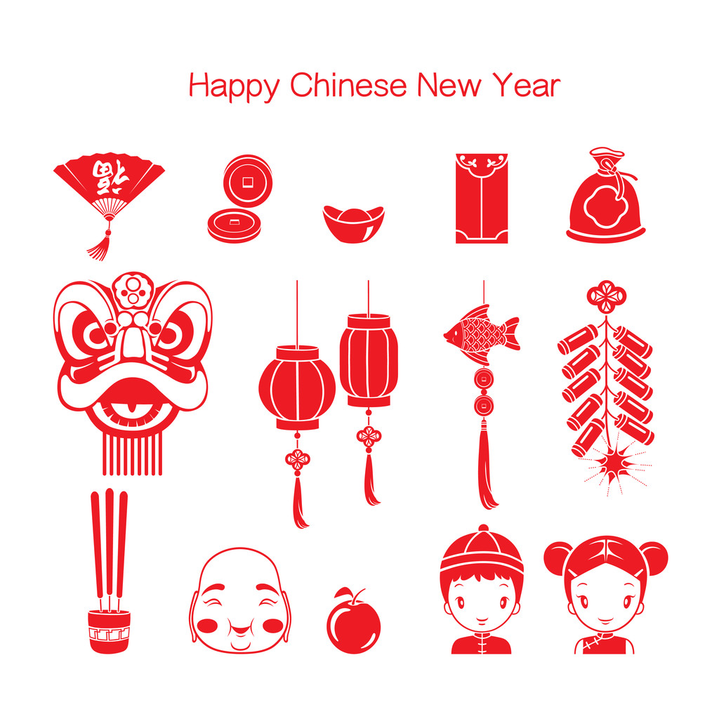 中国农历新年的图标集单色图片