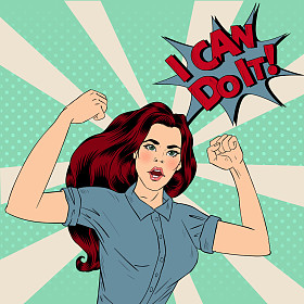 波普艺术风格的泡沫和文本我能做到的超级女孩