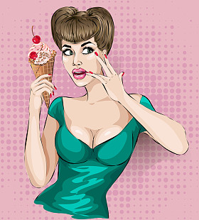 性感的波普艺术女人画像配冰激淋