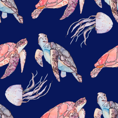 水下海模式。海龟和水母。海洋矢量