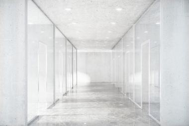 長(zhǎng)長(zhǎng)的廊混凝土樓板與透明墻在現(xiàn)代