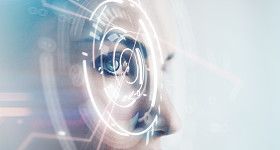 特写女人的眼睛与视觉效果孤立在白色的背景水平