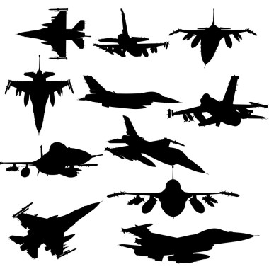 在白色背景上噴射 F-16 分離。美國(guó)軍用戰(zhàn)斗機(jī)的飛機(jī)。設(shè)置的集合