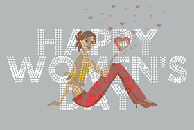 插画女孩与题字妇女节快乐-矢量