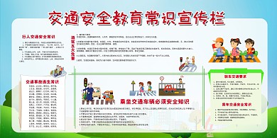 交通安全交通知识绿色卡通展板