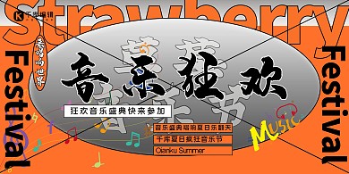 音乐节音符橙色创意展板
