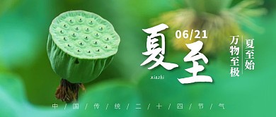 夏至节气莲蓬绿色清新大字公众号首图