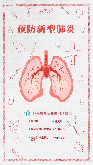 新型冠状病毒肺红色简约海报