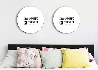 卧房内画框模板装饰效果灰色墙简洁风格样机