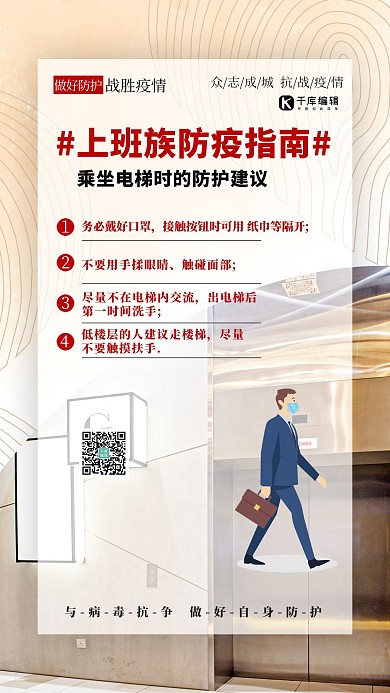 防疫指南电梯防护白色简约海报